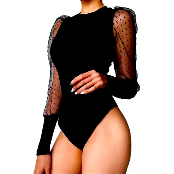 Mesh Polka Dot Sleeve Bodysuit - Picture 3 of 4